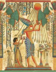 Egyption papyrus art of a man praising the sun