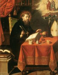 A portrait of saint augustine in a classic style writing
