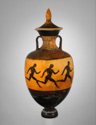 Terracotta Panathenaic prize amphora, Attributed to a painter of the Kittos Group, Terracotta, Greek