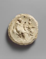 Round plaster classical relief medallion depicting seated figure with attendants