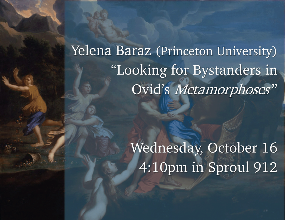 A flyer for the upcoming event, text over a dramatic renaissance painting of a man kidnapping a woman while others watch in anguish